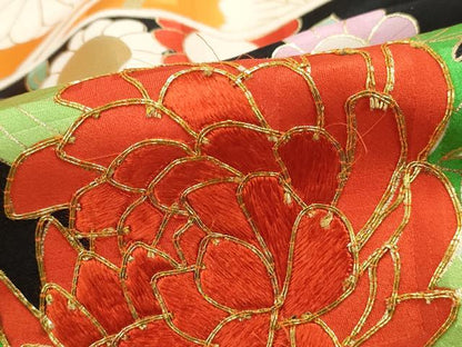 平和屋着物■豪華振袖　駒刺繍　花車文　牡丹　金彩　正絹　逸品　DABH8668qa