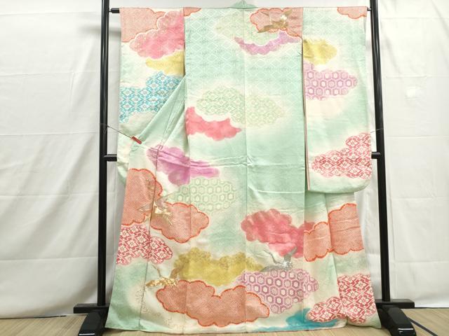 平和屋着物■豪華振袖　駒刺繍　重ね雲群鶴文　暈し染め　金彩　正絹　逸品　DABH8669qa