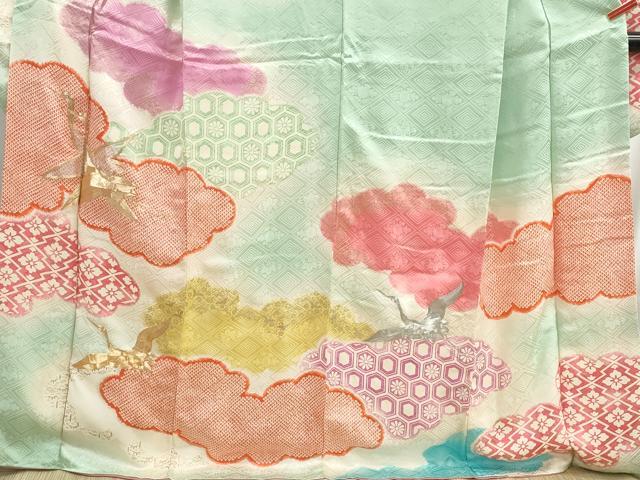 平和屋着物■豪華振袖　駒刺繍　重ね雲群鶴文　暈し染め　金彩　正絹　逸品　DABH8669qa