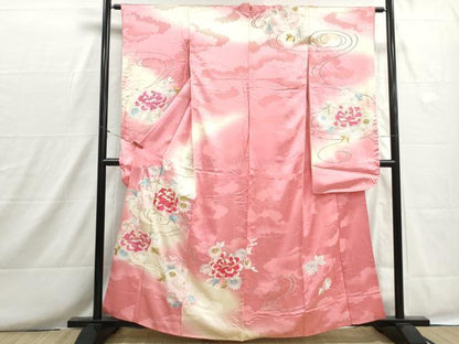 平和屋着物■豪華振袖　総刺繍　駒刺繍　重ね雲花文　牡丹　暈し染め　金銀糸　正絹　逸品　DABH8670qa