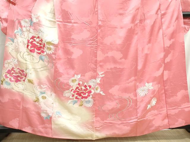 平和屋着物■豪華振袖　総刺繍　駒刺繍　重ね雲花文　牡丹　暈し染め　金銀糸　正絹　逸品　DABH8670qa