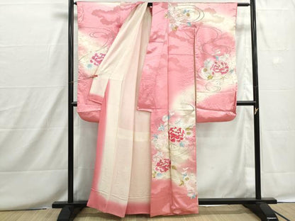 平和屋着物■豪華振袖　総刺繍　駒刺繍　重ね雲花文　牡丹　暈し染め　金銀糸　正絹　逸品　DABH8670qa