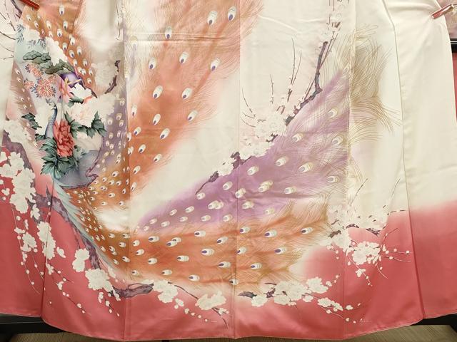 平和屋着物■豪華振袖　孔雀花文　牡丹　暈し染め　金彩　正絹　逸品　DABH8673qa
