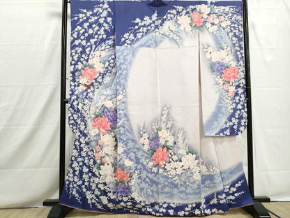 平和屋着物■豪華振袖　刺繍　枝梅花尽くし文　牡丹　暈し染め　銀彩　正絹　逸品　DABH8680qa