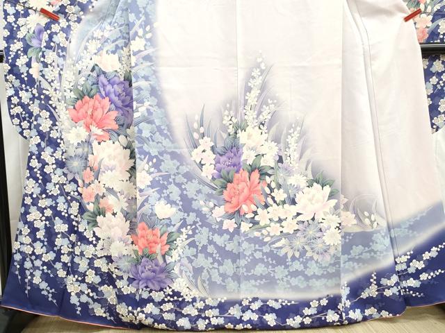 平和屋着物■豪華振袖　刺繍　枝梅花尽くし文　牡丹　暈し染め　銀彩　正絹　逸品　DABH8680qa