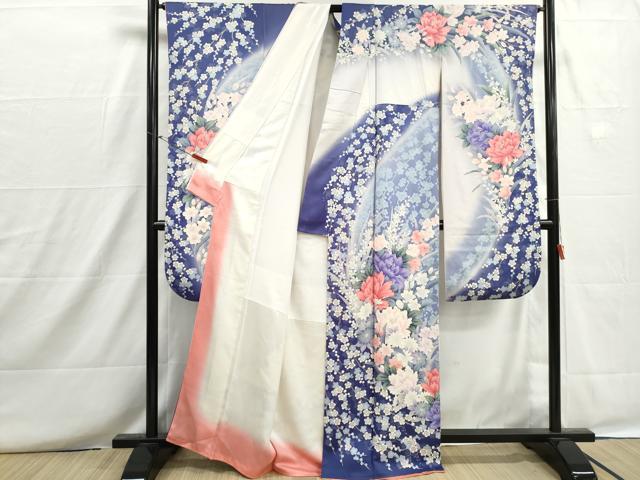 平和屋着物■豪華振袖　刺繍　枝梅花尽くし文　牡丹　暈し染め　銀彩　正絹　逸品　DABH8680qa