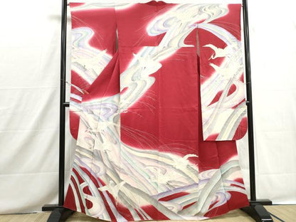 平和屋着物■豪華振袖　流水白鷺文　暈し染め　銀彩　正絹　逸品　DABH8681qa