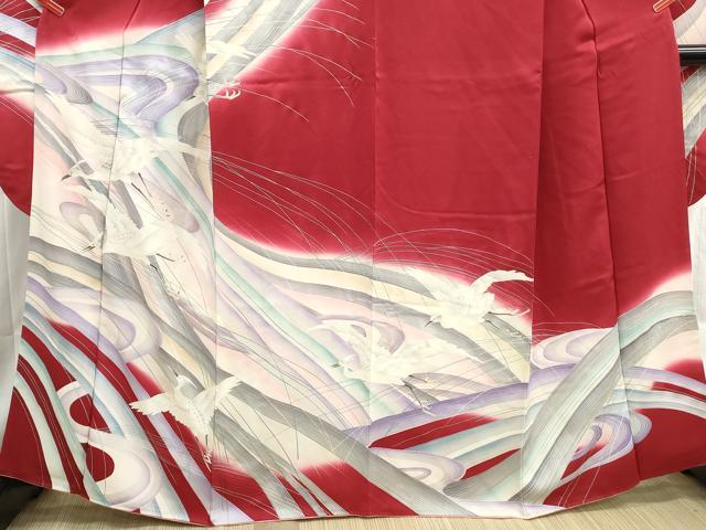 平和屋着物■豪華振袖　流水白鷺文　暈し染め　銀彩　正絹　逸品　DABH8681qa