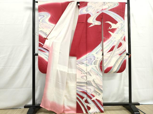 平和屋着物■豪華振袖　流水白鷺文　暈し染め　銀彩　正絹　逸品　DABH8681qa