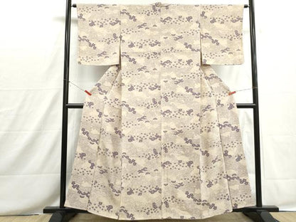 平和屋着物■上質な小紋　型染め　風景文　松竹梅　鬼しぼ縮緬　正絹　逸品　DABH8686qa