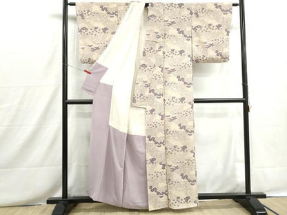 平和屋着物■上質な小紋　型染め　風景文　松竹梅　鬼しぼ縮緬　正絹　逸品　DABH8686qa
