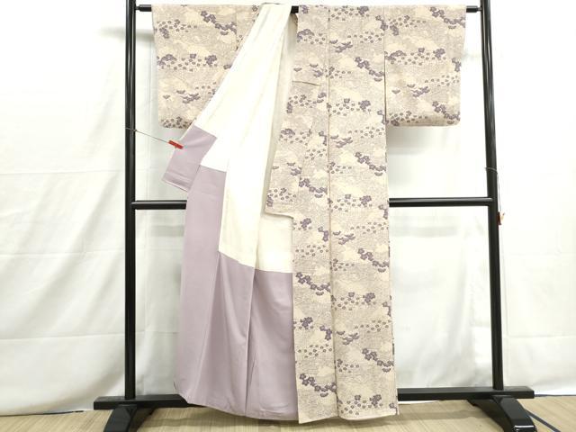 平和屋着物■上質な小紋　型染め　風景文　松竹梅　鬼しぼ縮緬　正絹　逸品　DABH8686qa
