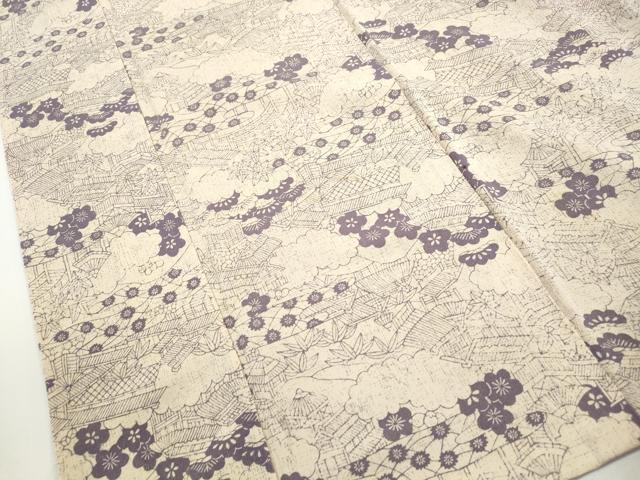 平和屋着物■上質な小紋　型染め　風景文　松竹梅　鬼しぼ縮緬　正絹　逸品　DABH8686qa