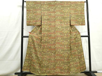 平和屋着物■上質な小紋　横段更紗花文　正絹　逸品　DABH8692qa