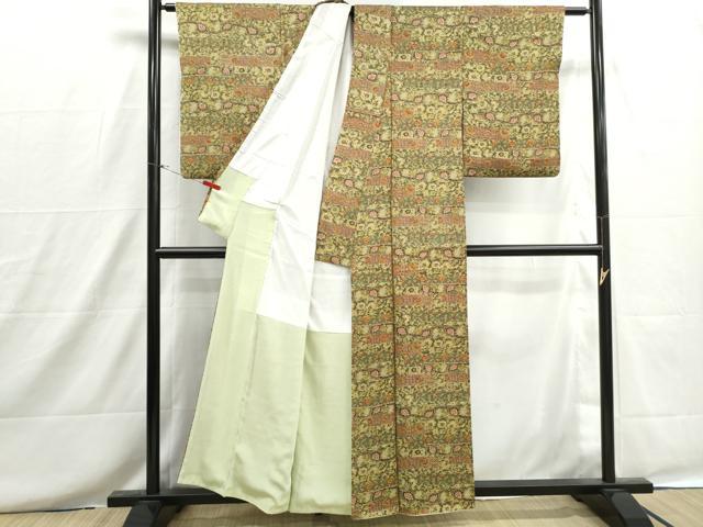平和屋着物■上質な小紋　横段更紗花文　正絹　逸品　DABH8692qa