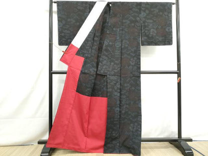 平和屋着物■結城紬　牡丹文　胴抜き仕立て　正絹　逸品　DABH8693qa