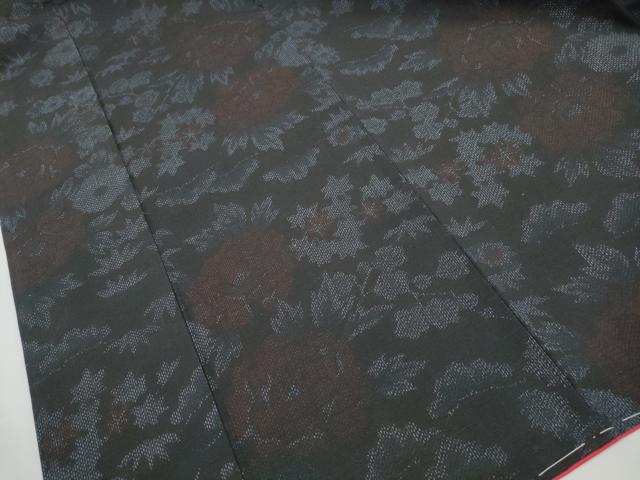 平和屋着物■結城紬　牡丹文　胴抜き仕立て　正絹　逸品　DABH8693qa