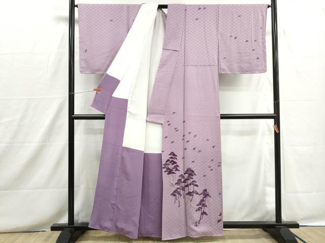平和屋着物■訪問着　手描き　刺繍　飛鳥文　松　銀糸　正絹　逸品　DABH8696qa
