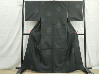 平和屋着物■上質な紬　抽象花文　黒地　鈴乃屋扱い　正絹　逸品　DABH8698qa