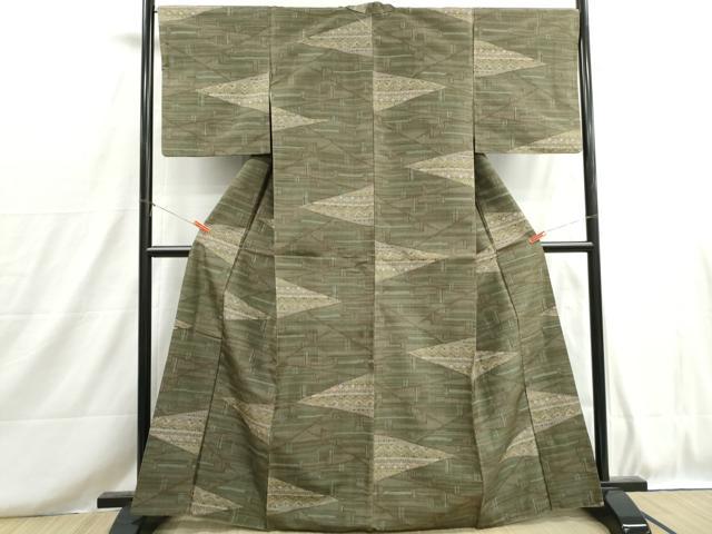 平和屋着物■上質な紬　幾何学文　正絹　逸品　DABH8700qa