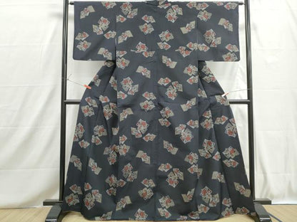 平和屋着物■上質な紬　冊子花文　正絹　逸品　DABH8701qa