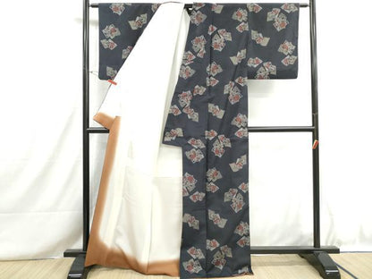 平和屋着物■上質な紬　冊子花文　正絹　逸品　DABH8701qa