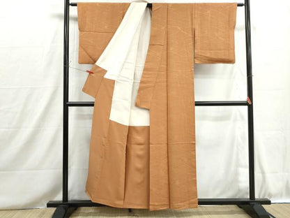 平和屋着物■上質な色無地　舞梅地紋　江戸茶色　正絹　逸品　DABH8703qa