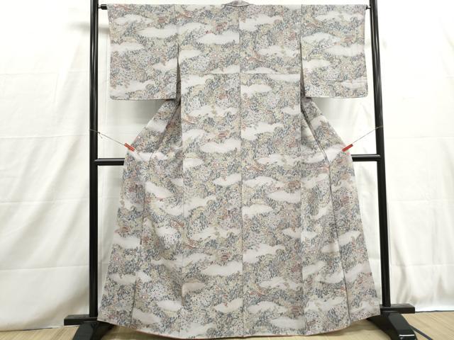 平和屋着物■上質な小紋　紬地　風景花文　正絹　逸品　DABH8713qa