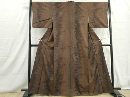 平和屋着物■上質な紬　草葉シルエット間道　暈し染め　正絹　逸品　DABH8715qa