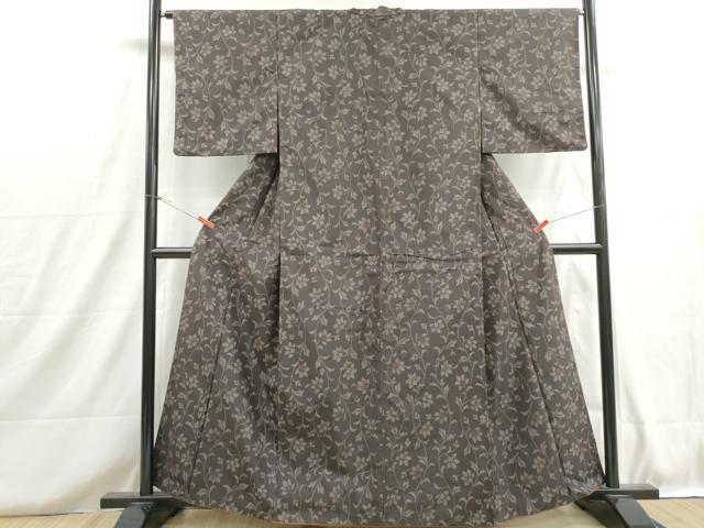 平和屋着物■上質な紬　更紗花文　正絹　逸品　DABH8716qa