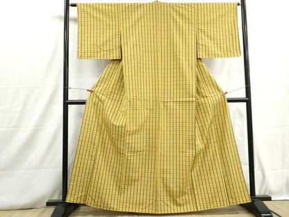 平和屋着物■上質な紬　格子文　正絹　逸品　DABH8721qa
