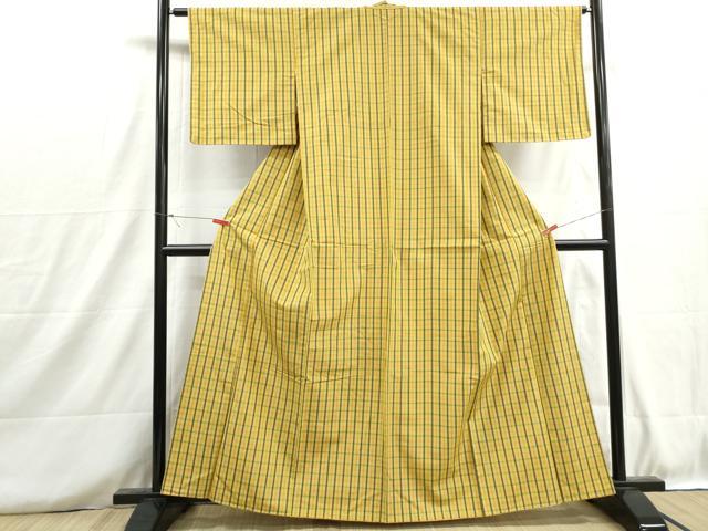 平和屋着物■上質な紬　格子文　正絹　逸品　DABH8721qa