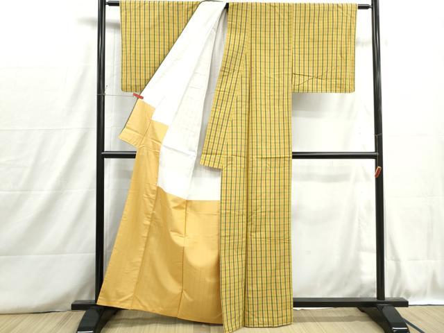 平和屋着物■上質な紬　格子文　正絹　逸品　DABH8721qa