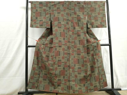 平和屋着物■上質な紬　抽象花文　正絹　逸品　DABH8722qa