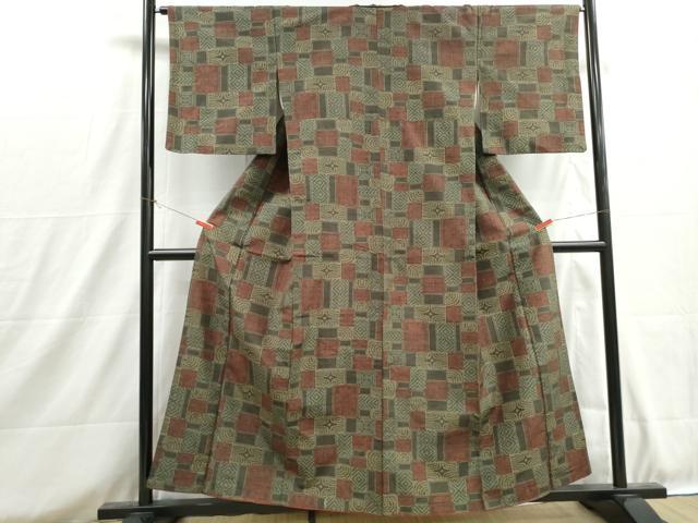 平和屋着物■上質な紬　抽象花文　正絹　逸品　DABH8722qa
