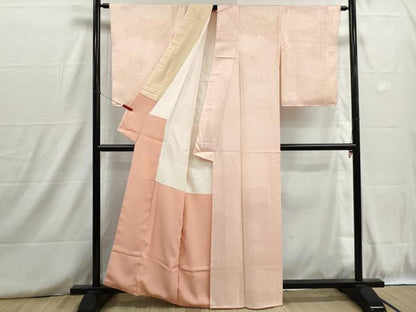 平和屋着物■上質な色無地　霞地紋　洗柿色　正絹　逸品　DABH8726qa