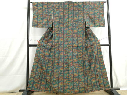 平和屋着物■上質な紬　草花文　正絹　逸品　DABH8728qa