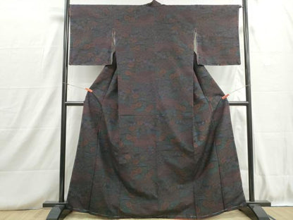 平和屋着物■上質な紬　エ霞花文　正絹　逸品　DABH8729qa