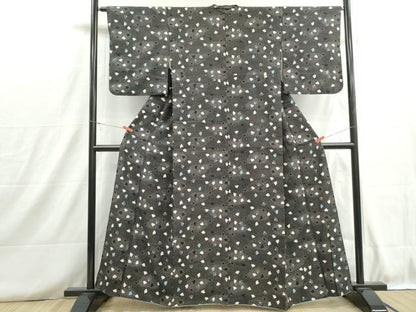 平和屋着物■上質な小紋　紬地　霞扇面文　黒地　正絹　逸品　DABH8731qa