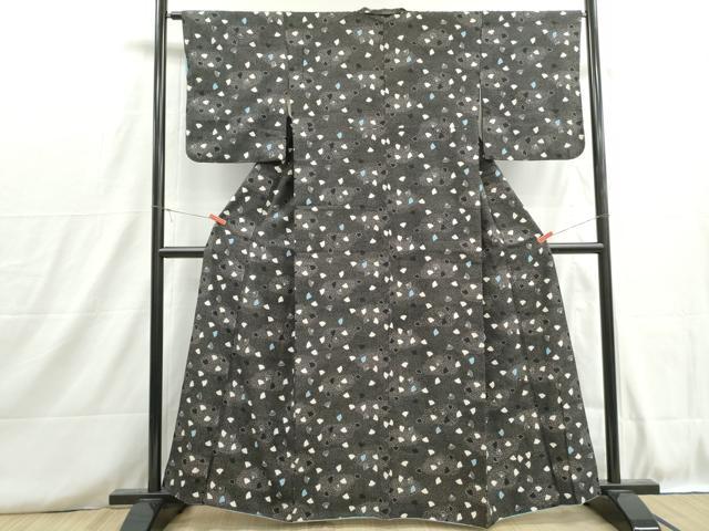 平和屋着物■上質な小紋　紬地　霞扇面文　黒地　正絹　逸品　DABH8731qa