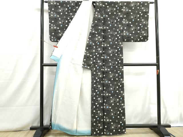 平和屋着物■上質な小紋　紬地　霞扇面文　黒地　正絹　逸品　DABH8731qa