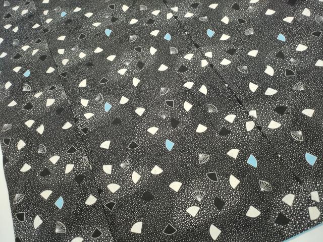 平和屋着物■上質な小紋　紬地　霞扇面文　黒地　正絹　逸品　DABH8731qa