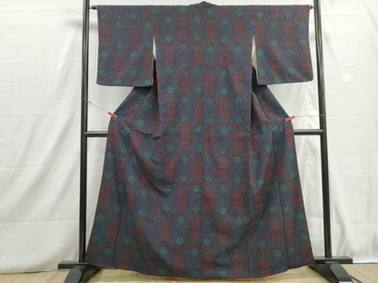 平和屋着物■上質なお召　抽象花文　正絹　逸品　DABH8732qa