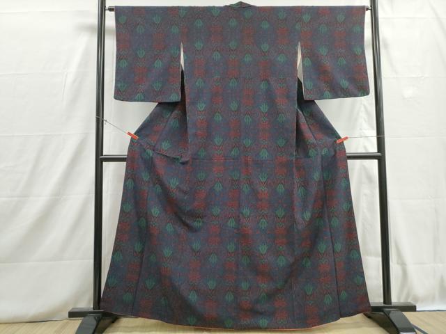 平和屋着物■上質なお召　抽象花文　正絹　逸品　DABH8732qa