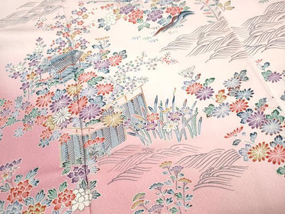 平和屋着物■訪問着　風景花文　松竹梅　暈し染め　正絹　逸品　DABH8733qa