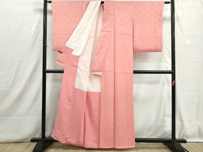 平和屋着物■上質な色無地　天井草花地紋　紅梅色　正絹　逸品　DABH8739qa