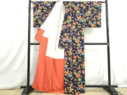平和屋着物■上質な小紋　唐草花文　正絹　逸品　DABH8748qa