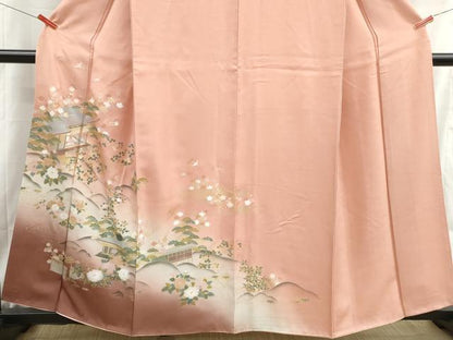 平和屋着物■訪問着　風景花文　松竹梅　暈し染め　金彩　正絹　逸品　DABH8749qa
