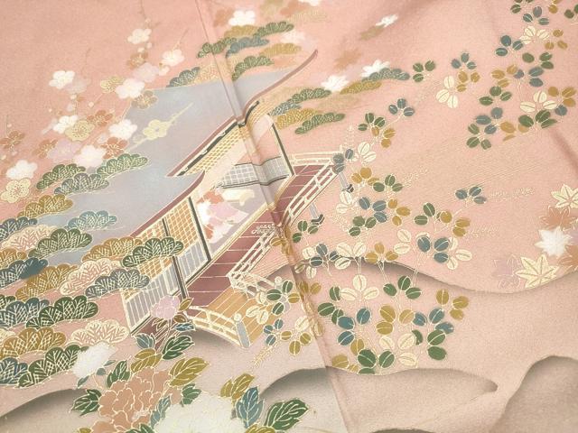 平和屋着物■訪問着　風景花文　松竹梅　暈し染め　金彩　正絹　逸品　DABH8749qa