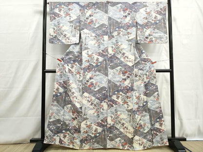 平和屋着物■上質な小紋　流水草花文　椿　暈し染め　金彩　正絹　逸品　DABH8750qa